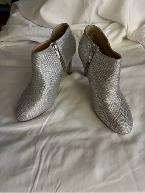 Xappeal Silver Rhinestone Ankle Booties with Side Zipper